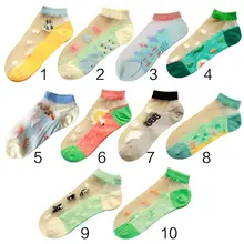 10 цветов, серия "Океан", женские короткие носки-лодочки с низким вырезом для девочек, контрастный жаккардовый набор ярких цветов с героями мультфильмов, чулочно-носочные изделия из стекловолокна