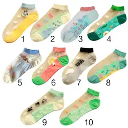 10 цветов, серия "Океан", женские короткие носки-лодочки с низким вырезом для девочек, контрастный жаккардовый набор ярких цветов с героями