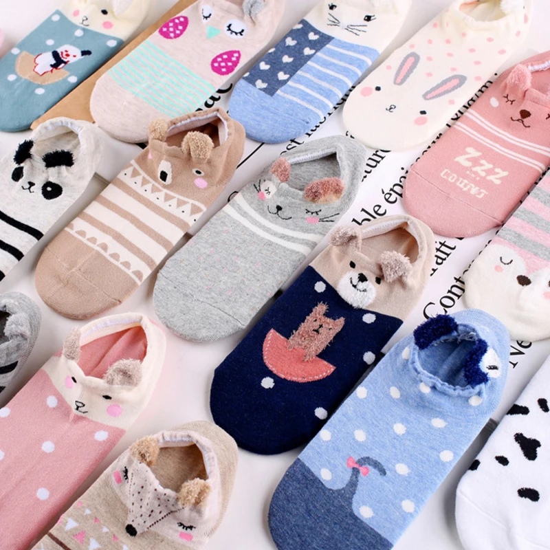LNRRABC Cute Lovely Women Socks 3D Cartoon Animal Zoo Cotton Soft Creative Kawaii Girls Socks Women Accessories