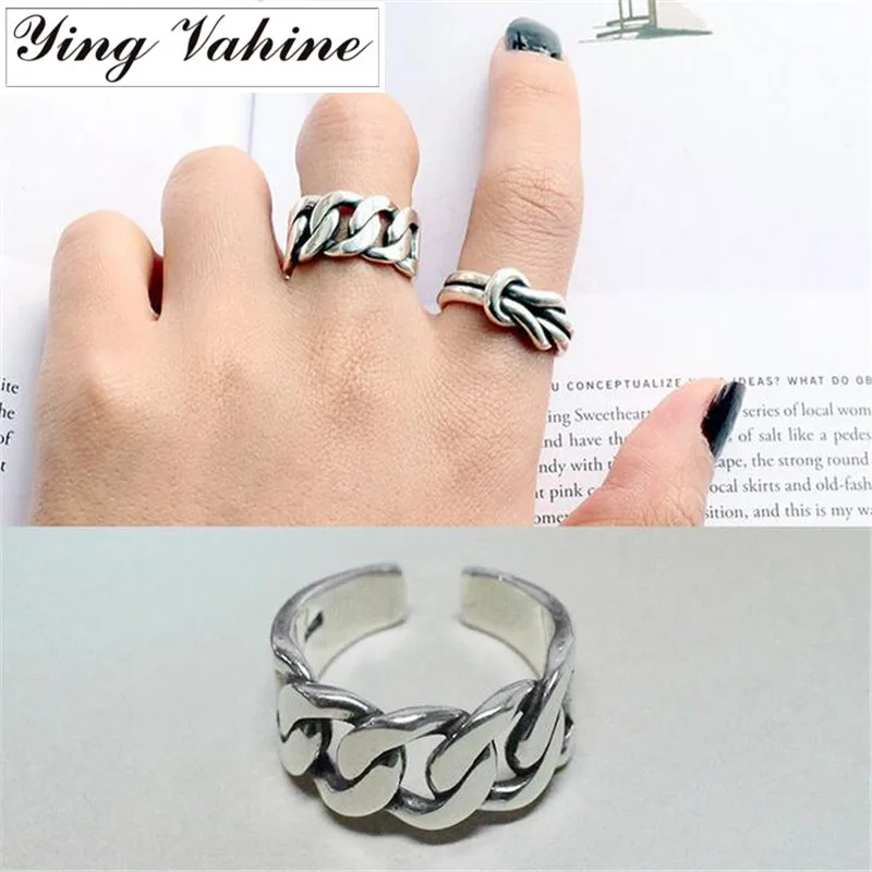 

ying Vahine 925 Sterling Silver Jewelry Vintage Flat Thick Chain Knuckle Tail Rings for Women bijoux en argent 925