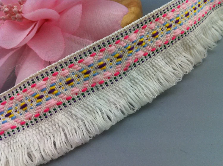 5 yard 3.5cm 1.37" wide ivory pink tassel fringe tapes lace trim ribbon