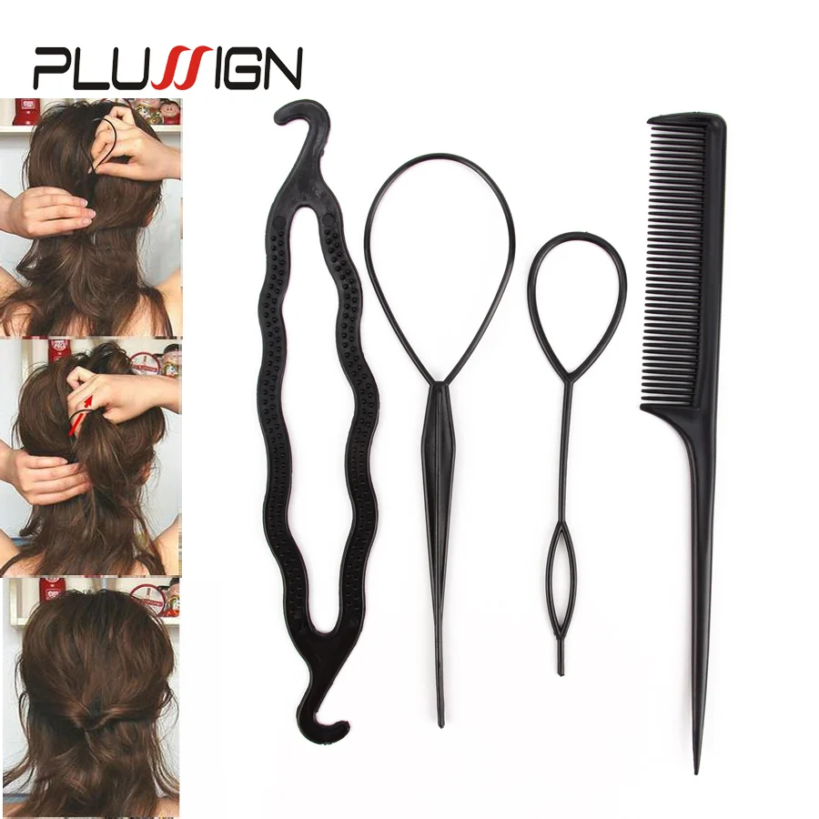 

Black Pink Blue Purple Bun Maker 4Pcs Hair Styling Tools Plussign Hair Accessories For Braids Salon Use Twist Braider