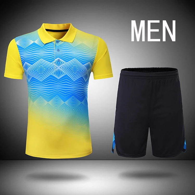 Одежда для настольного тенниса, мужской/женский костюм для бадминтона, camisetas mujer tenis, спортивный костюм, уличная спортивная одежда, тренировочная футболка для настольного тенниса - Цвет: Men Blue Suit