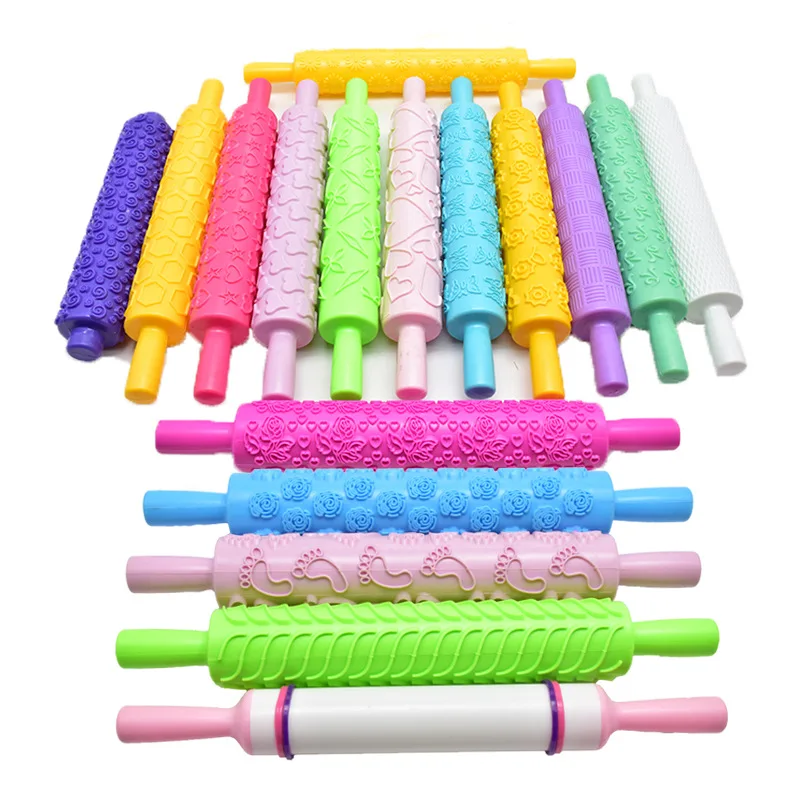 

Plastic Embossing Rolling Pin Non-stick Fondant Roller Sugarcraft Board Fondant Mat Pastry Dough Embossed Mold Cake Baking Tool