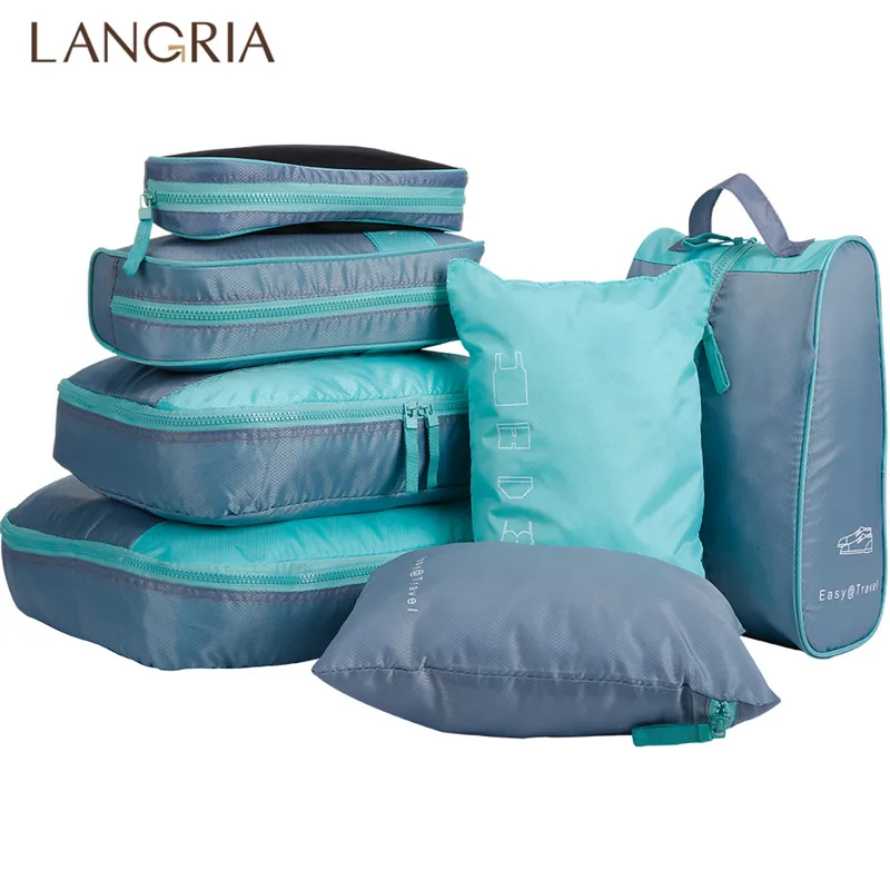 

LANGRIA 7pcs/set Foldable Waterproof Packing Cubes for Travel Luggage Suitcase Bag Organizers Clothing Business Trips Backpacker