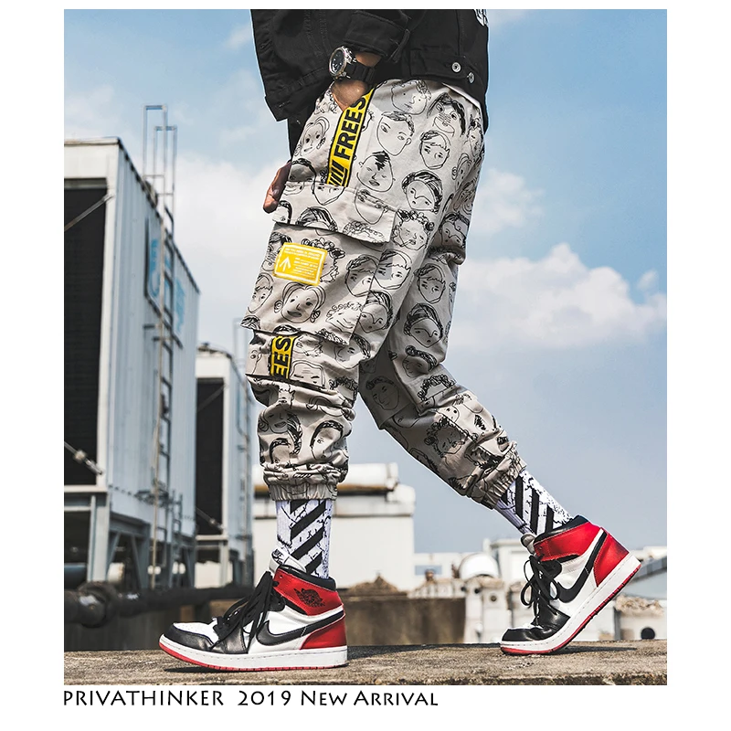 

Japanese Streetwear Full Print Joggers Pants 2019 Man Korean Fashion Cargo Pants Males Designer Harem Pants