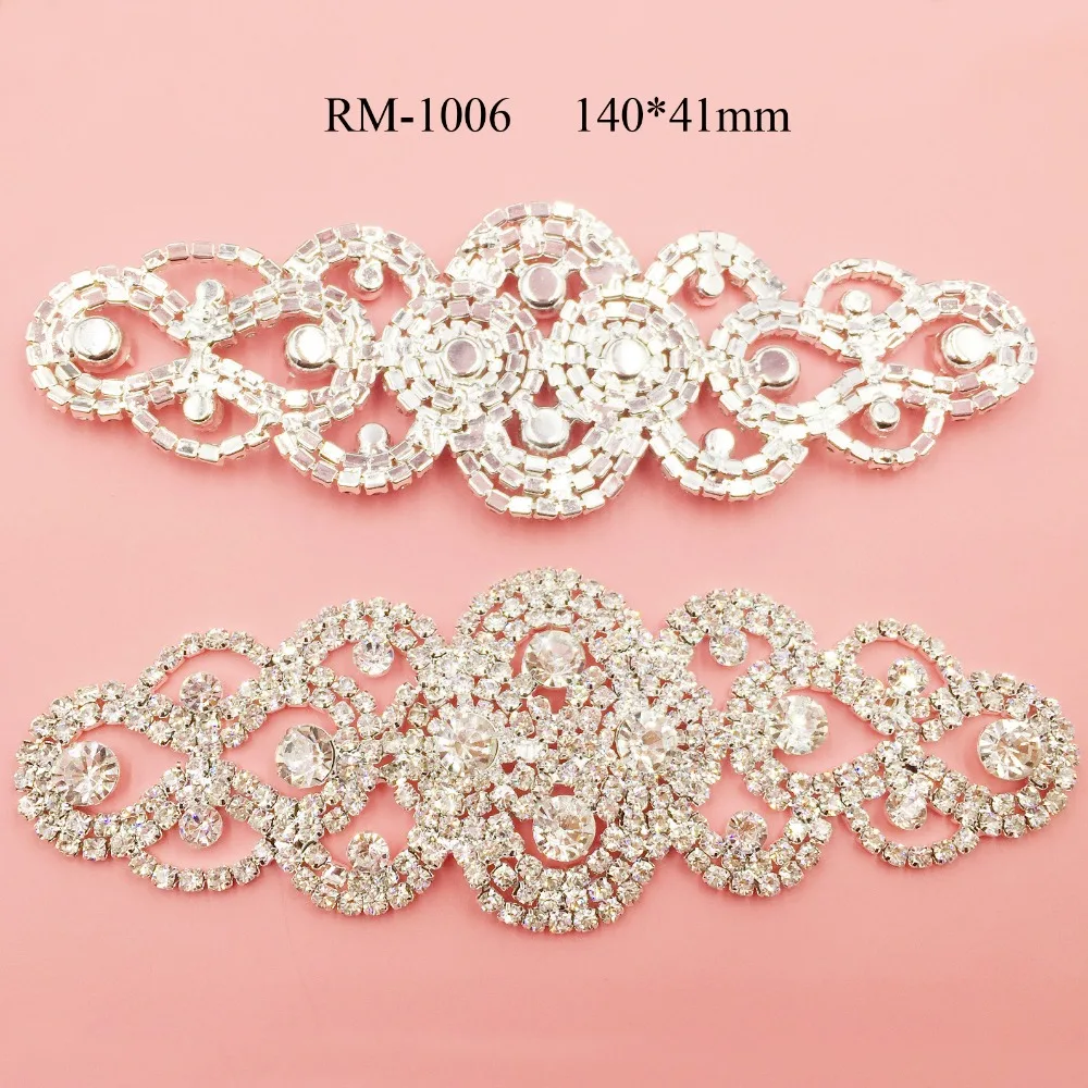 

Free shipping RM-1006 flatback Bridal crystal applique for wedding gown dresses rhinestone applique patch trim sash