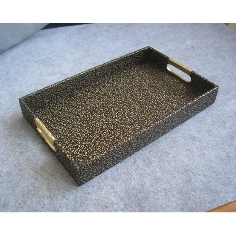 40x25cm rectangle leather serving storage decorative tray fruit food tray embossed gold over black 297c - Decorative Tray 40x25cm rectangle leather serving storage decorative tray fruit food tray embossed gold over black 297c - Decorative Tray