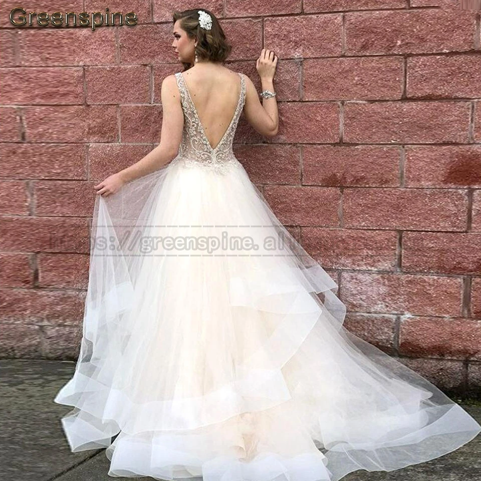 Роскошный легкий кремовый цвет свадебное платье Robe De Mariee украшенное сверкающими кристаллами Элегантные Длинные свадебные платья сексуальные свадебные платья