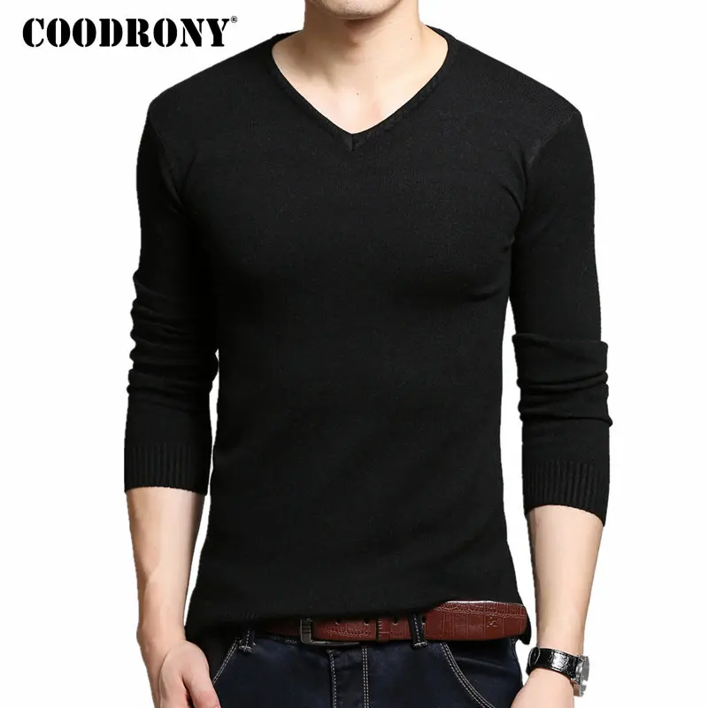 

COODRONY Autumn Winter Thick Warm Cashmere Wool Sweater Men Solid Color V-Neck Knitted Pullover Men Slim Fit Pull Homme Top 6645