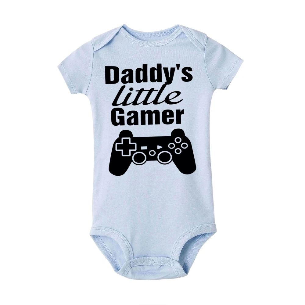 Daddy's Little Gamer/комбинезон для новорожденных мальчиков и девочек; летний хлопковый детский пляжный костюм с короткими рукавами и буквенным принтом для малышей - Цвет: R467-SRPLB-