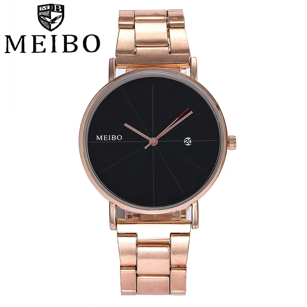 MEIBO женское платье часы розовое золото нержавеющая сталь Модные женские наручные часы неделю Дата кварцевые женские роскошные часы 533