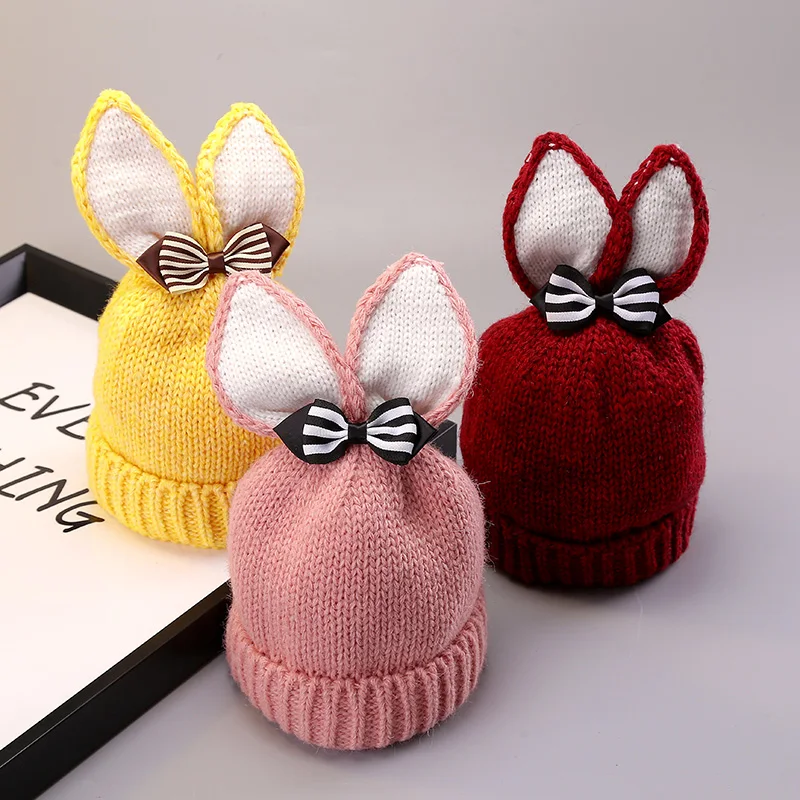 Детская шерстяная шапка с ушками кролика на осень/зиму|baby hat|knitted baby hatknitted |