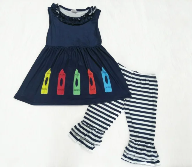 

Children girl boutique clothing crayon print sleeveless cute back to school set