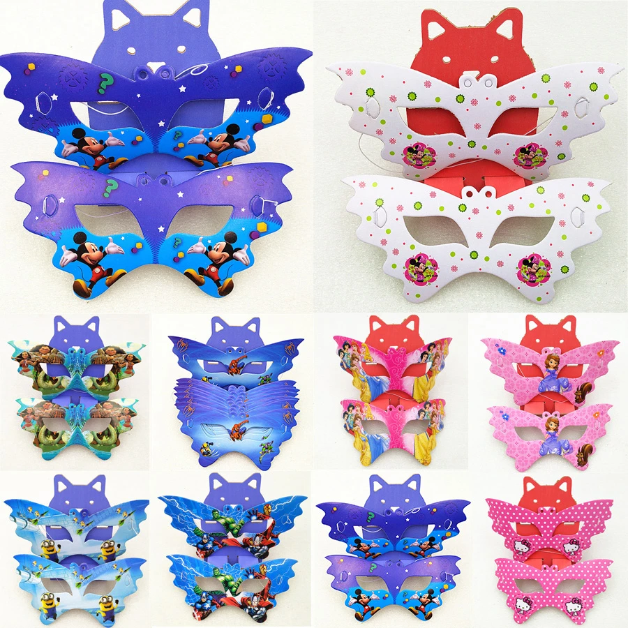 

10pc/set Moana Mickey Minnie Sofia Princess Avengers Minions Birthday Party Supplies Paper Mask Decoration