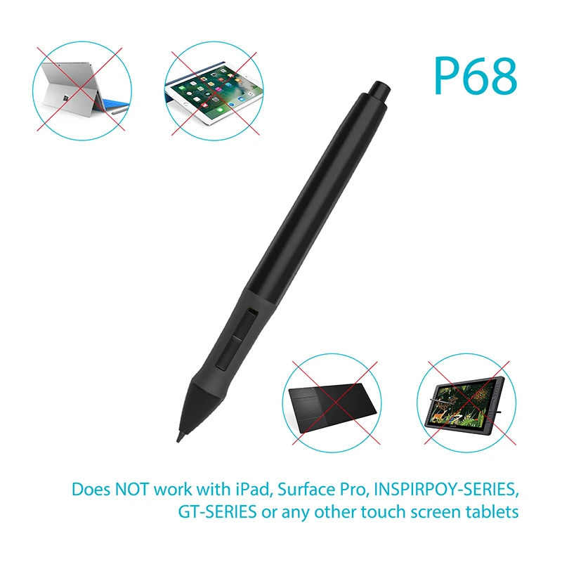 Huion Батарейная ручка P68 PEN68 цифровая Батарейная ручка стилус для графического рисования планшетов подходит для 420, H420, K56, H58l, 680S