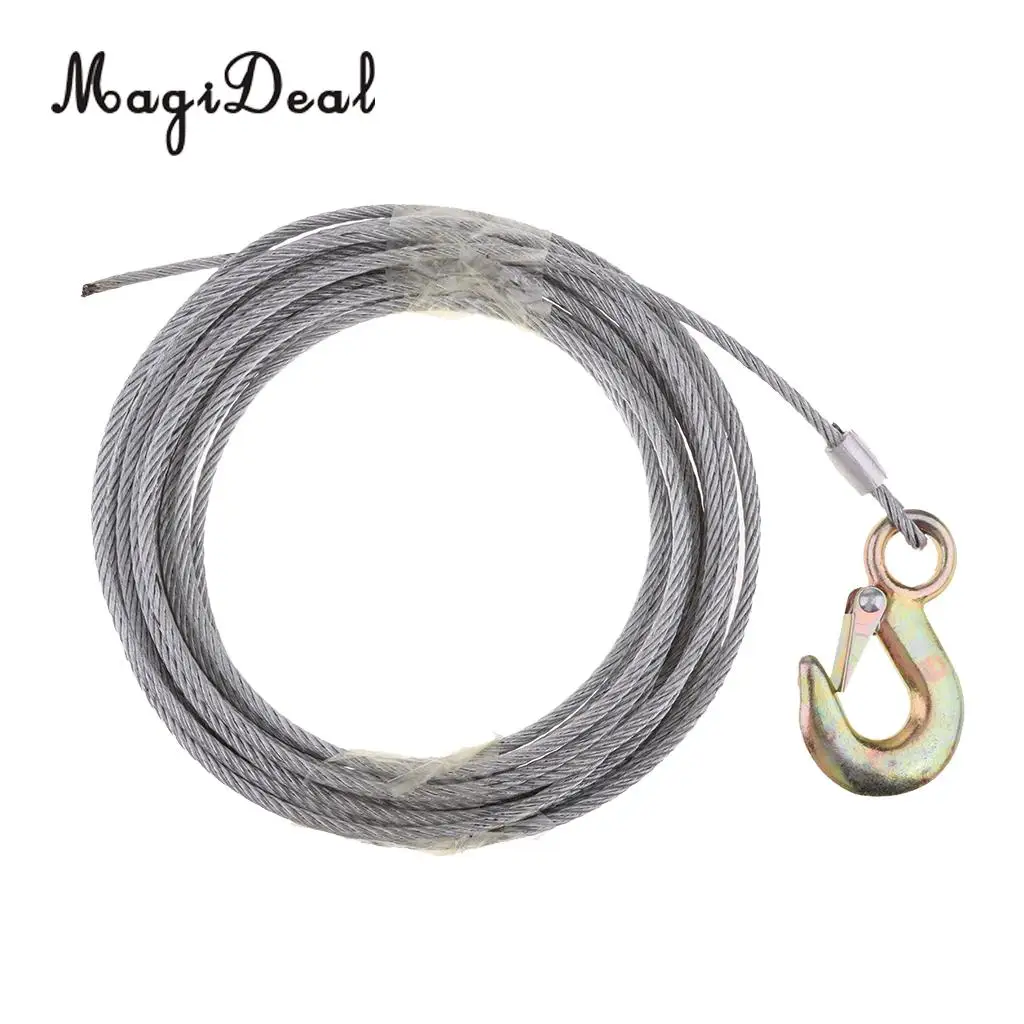 MagiDeal Durable Marine Boat Trailer Wire Rope Winch Cable Galvanized with Heavy Duty Hook 5mm x 10m Canoe Kayak Boat ATV Jet
