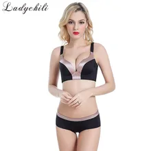 Ladychili Женщины Intimates Роскошные пятно лоскутное бюстгальтер и краткий набор комфорт Беспроводной Бесшовные Мягкий бюстгальтер и трусики костюм DD44