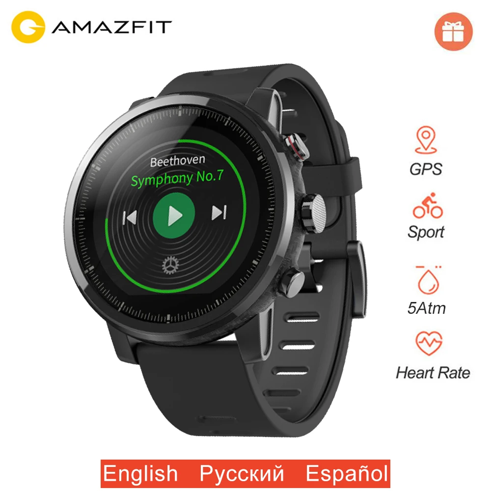 Оригинальные Смарт-часы Huami Amazfit Stratos 2, мужские gps спортивные Смарт-часы, 5ATM водонепроницаемые PPG пульсометр, глобальная версия