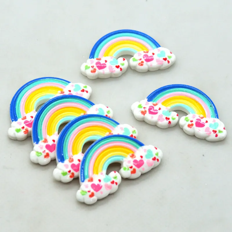 10PCS 20mmX40mm Resin Flatback Rainbow Cabochons|Scrapbooking Rainbow Embellishments|DIY Hand Crafting Miniatures