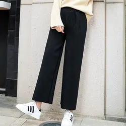 2019 весенние Трикотажные Широкие брюки длиной до щиколотки для женщин, Однотонные эластичные брюки с высокой талией и повседневные