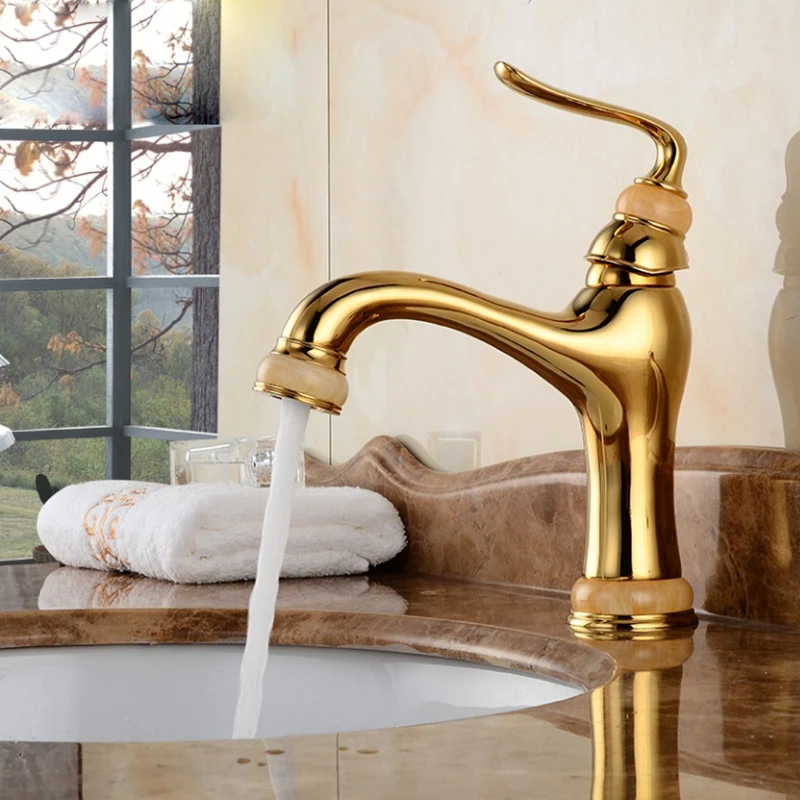 

Chinese style Bathroom Sink Faucet Gold Basin Sink Crane Hot and Cold Water Mixer Taps Single Handle Bronze Faucets EL2000