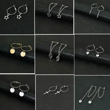 Bing Tu простой серебристый цвет круглые серьги с длинной кисточкой Висячие серьги для женщин ювелирные изделия для ушей Сердце Звезда Кулон Серьги