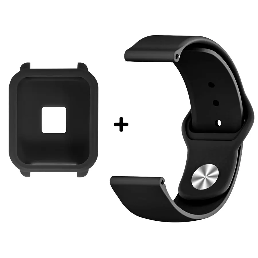 20 мм браслеты для Xiaomi Amazfit Bip Молодежные часы мягкий силиконовый ремешок для часов Amazfit Bip браслет ремень - Цвет ремешка: Black With Case