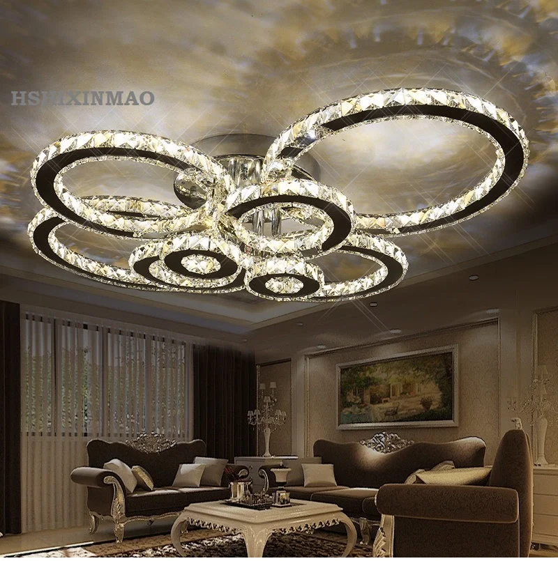 Современный Креативный светодиодный потолочный светильник для гостиной, спальни, кольцо с кристаллами, светодиодный потолочный светильник с блестящим затемнением, светильники AC110-240V