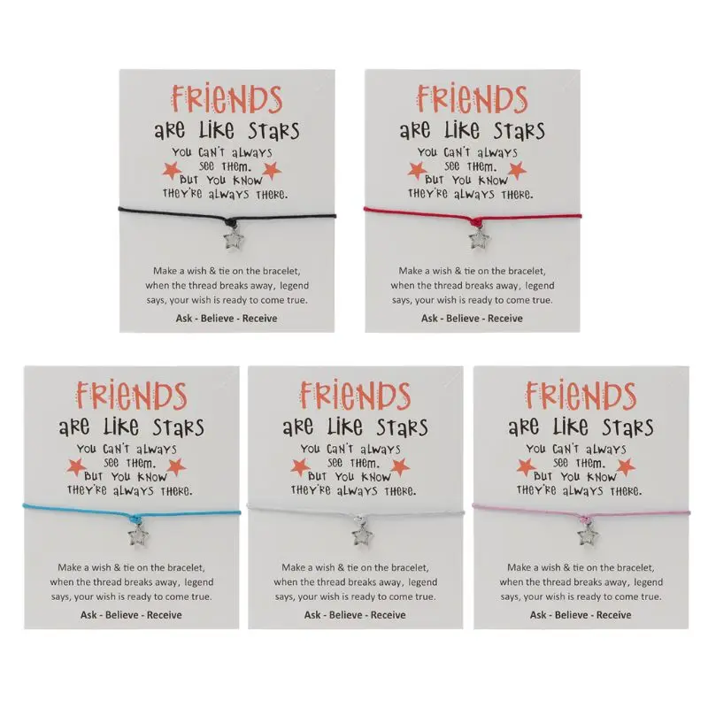 

Thoughtful Friendship Wish Card Wax Rope Bracelets with Star Charm BFF Jewelry
