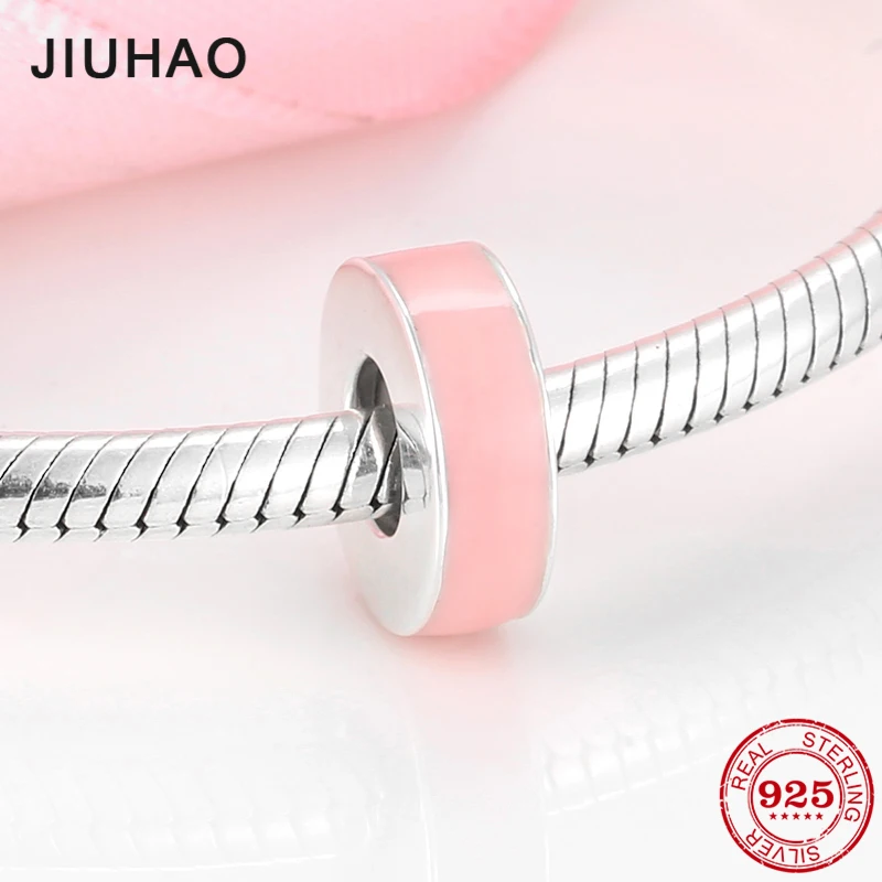 

High quality 925 Sterling Silver Pink Round shape Enamel Stopper spacer bead fit Original Pandora Bracelet making