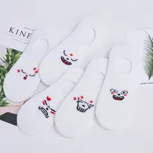 White Socks Women Lovely Cotton Expression Print Invisible Socks Heel Silica Gel Non-slip Girl Boat Socks Funny