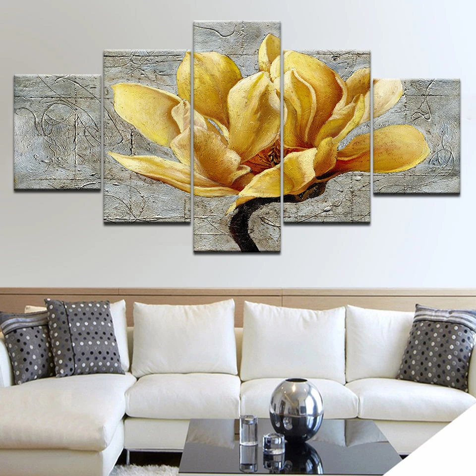 

Frame Printed HD Printed Pictures Poster Canvas Wall Art Pictures HD 5 Panel Yellow Flower For Living Room Home Decor Painting