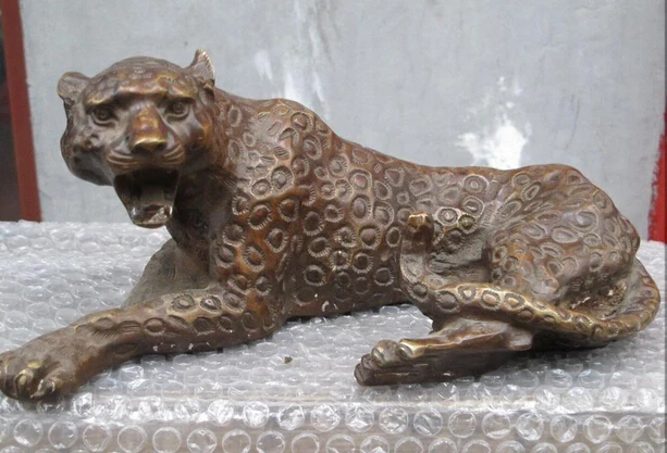 

JP S0274 12"China pure Bronze wild animal cheetah leopard panther Statue