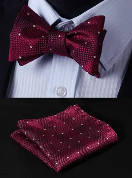 

BC1016R Red Check Classic 100%Silk Jacquard Woven Men Butterfly Self Bow Tie BowTie Pocket Square Handkerchief Suit Set