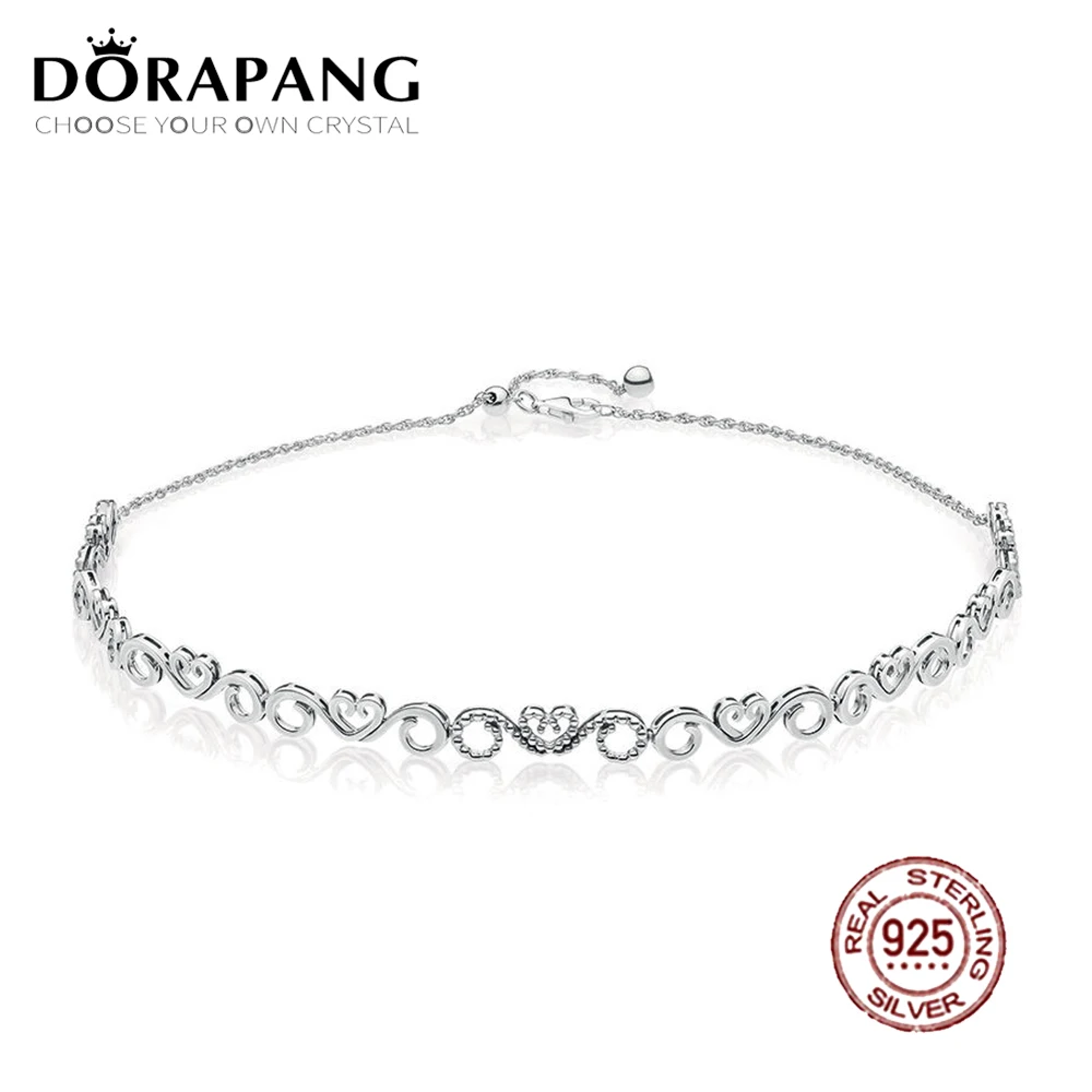 

DORAPANG 2018 NEW 925 Sterling Silver Heart Swirls Choker Necklace Clear CZ Temperament Suitable Gift Clavicle Chain Jewelry