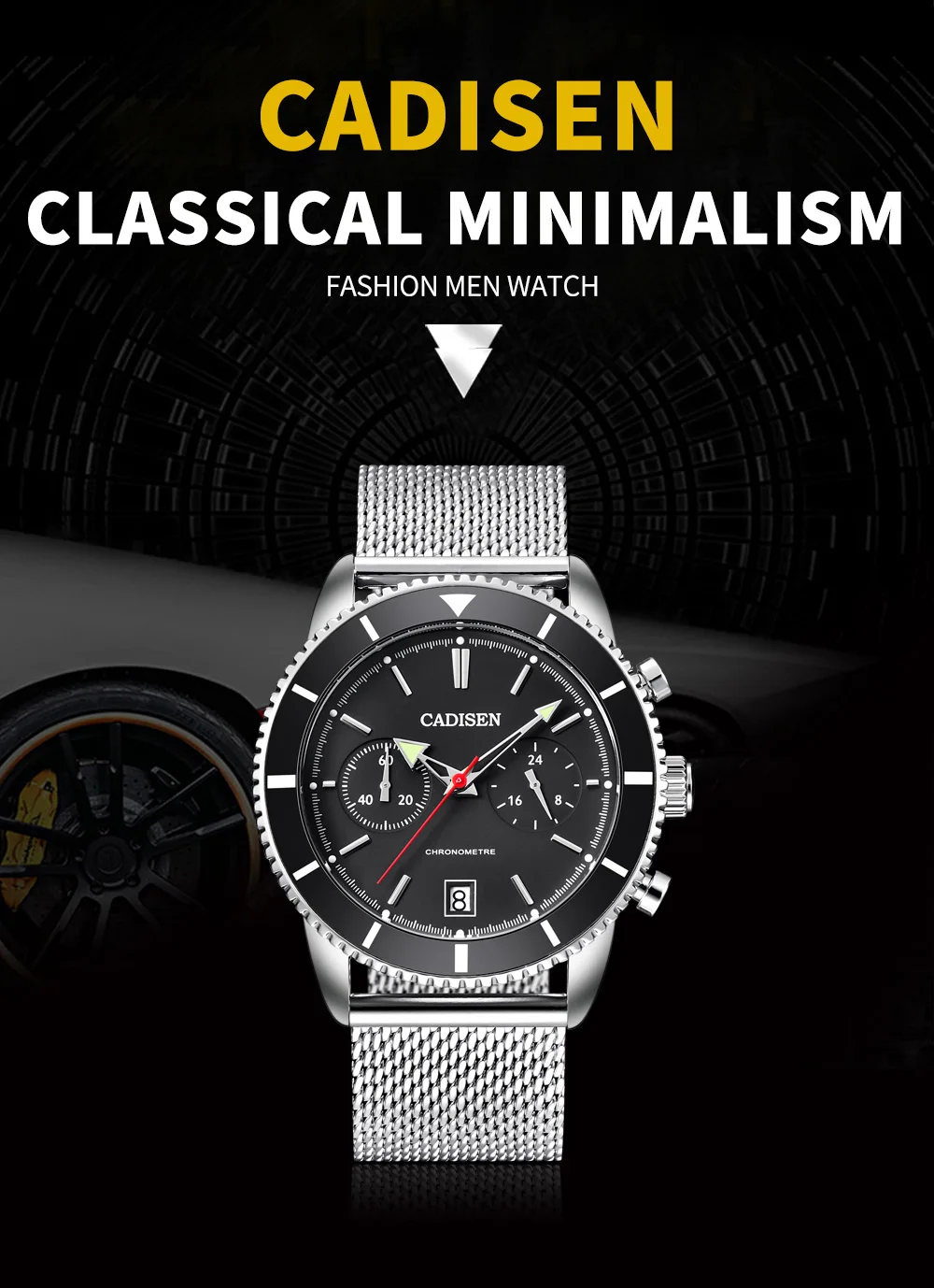 CADISEN модные хронограф мужские часы лучший бренд класса люкс кварцевые часы 30 м водонепроницаемые спортивные мужские наручные часы Relogio Masculino