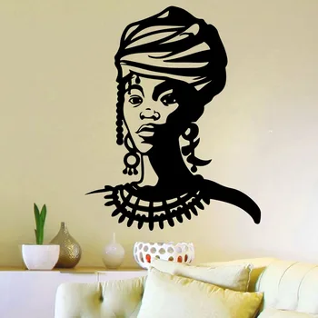

Large Black Lady Africa Beautiful Girl Wall Sticker Makeup Hair Nail Salon Tribal Woman Wall Decal Bedroom Vinyl Home Decor