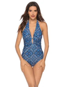 

Women Open Back Bodysuit Club Top Clubwear Tribal Paisley Print Halter Backless One Piece Summer Tops Beach Wear Sexy Rompers