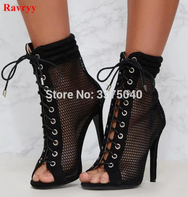 Ravryy Summer Peep Toe ankle sandals boots Lace Up Thin heels women's Mesh Hollow out high heels shoes woman pumps Ravryy Summer Peep Toe ankle sandals boots Lace Up Thin heels women's Mesh Hollow out high heels shoes woman pumps