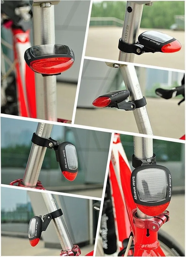 Clearance 2 LED 3 Modes Bright Solar Energy Power Bike Mountain Bicycle Red LED Tail Rear Light Outdoor Sports Cycling Lamp MBI-21 9