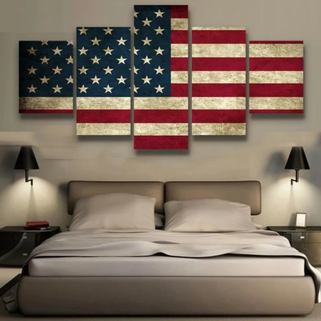 5 Panels Canvas Prints Rustic American Flag Painting Poster 5 Panels Canvas Prints Rustic American Flag Painting Poster Home Decor Wall Art For Living