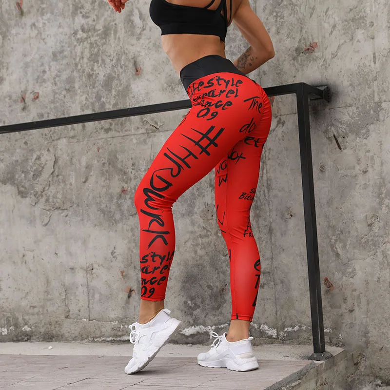 K189345 Red Nessaj, новая мода, HRDWRK, с буквенным принтом, тонкие леггинсы, высокая талия, женские сексуальные штаны для фитнеса,, Mujer, спортивная одежда, повседневные Леггинсы - Цвет: K189345 Red