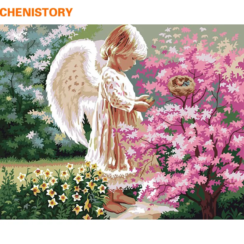 

CHENISTORY Angel Girl DIY Painting By Numbers Kit Coloring Painting By Number With Wood Frame For Children Room Wall Art Picture