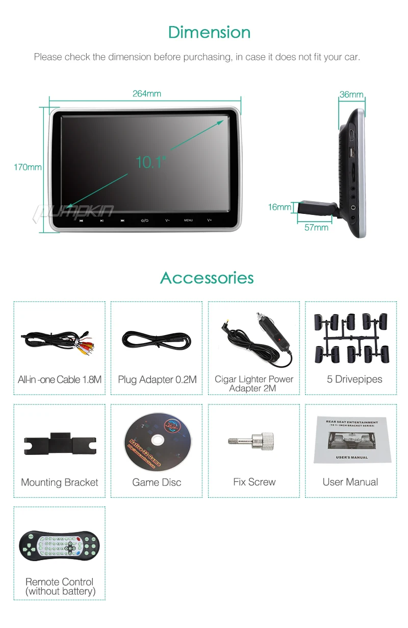 Тыква 10 1 ''Автомобильный подголовник dvd плеер 1024*600 HD TFT цифровой экран USB/SD HDMI