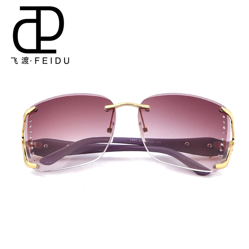 FEIDU Мода года Высокое качество со стразами в форме ромба Солнцезащитные очки для женщин Для женщин Брендовая Дизайнерская обувь Ретро фиолетовый оправы граненый - Цвет линз: FD920A02