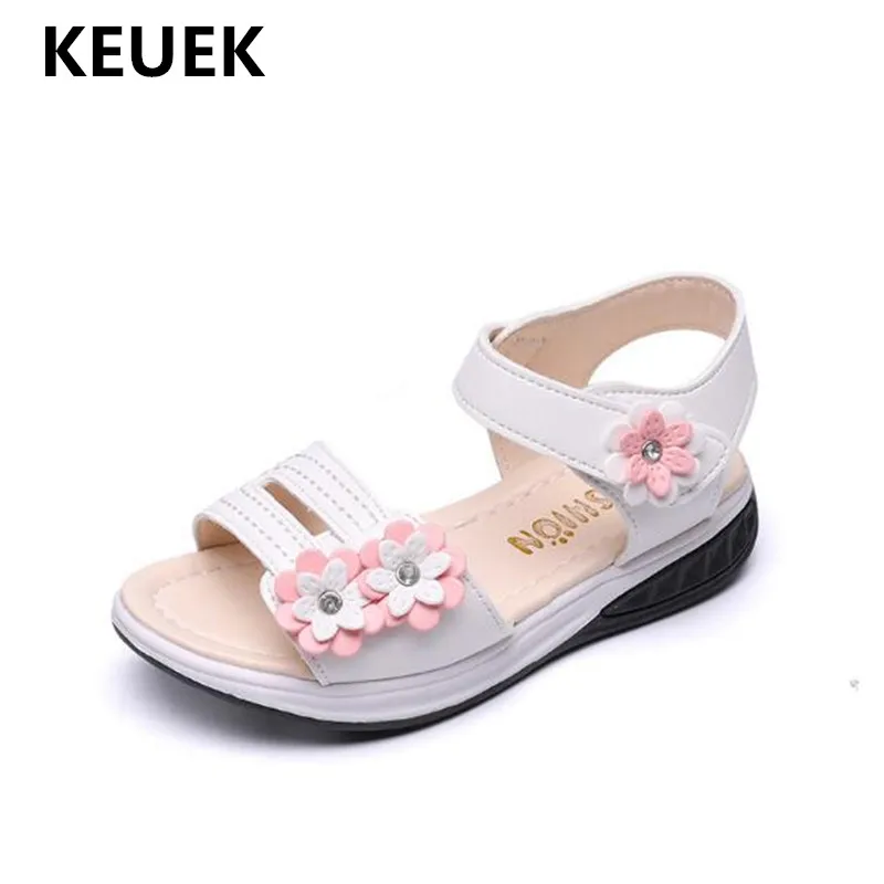 

New Summer Sandals Girls Princess Beach Shoes Student Flat Soft Leather Open toe Sandals Children Baby Toddler Shoes Kids 018