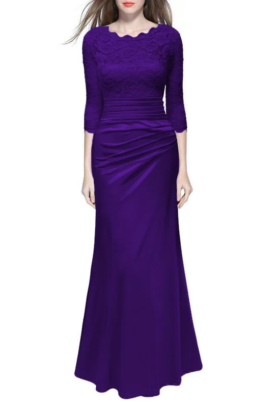 Backlake New Arrivals Satin Mother Of The Bride Dresses Lace Mid Sleeve With Zipper Back Design Sheath Dress Floor Length