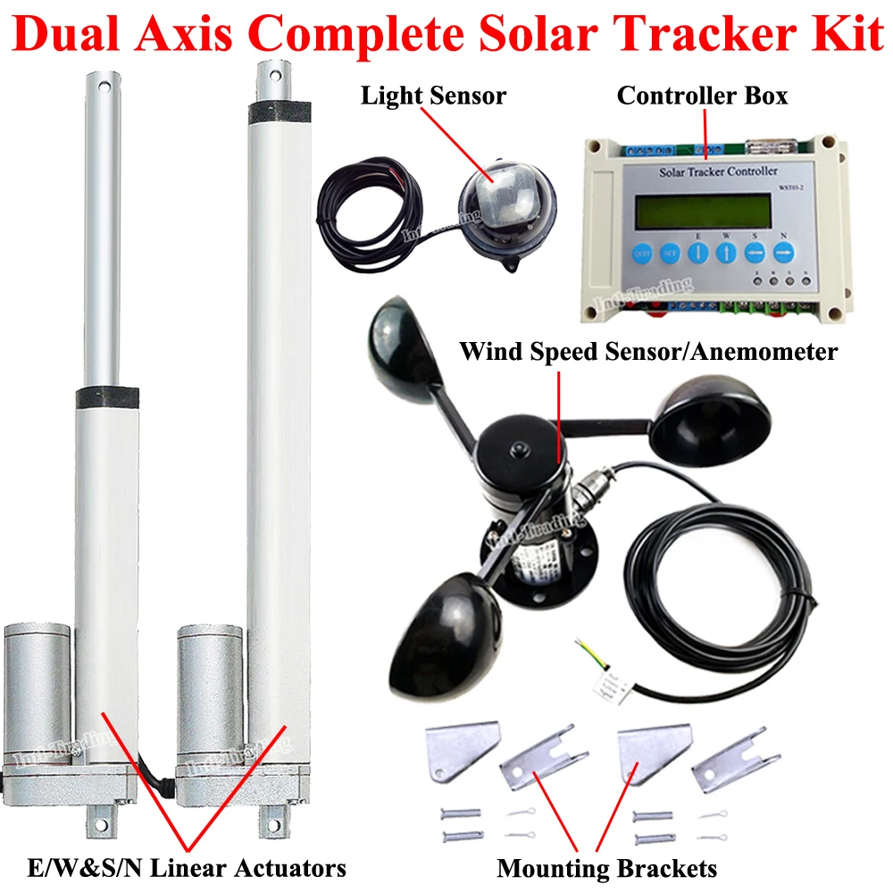 2 шт. линейные приводы 1500N 12 В двигатель постоянного тока и ЖК-электронный контроллер и датчик скорости ветра DIY двухосевой Солнечный трекер комплекты
