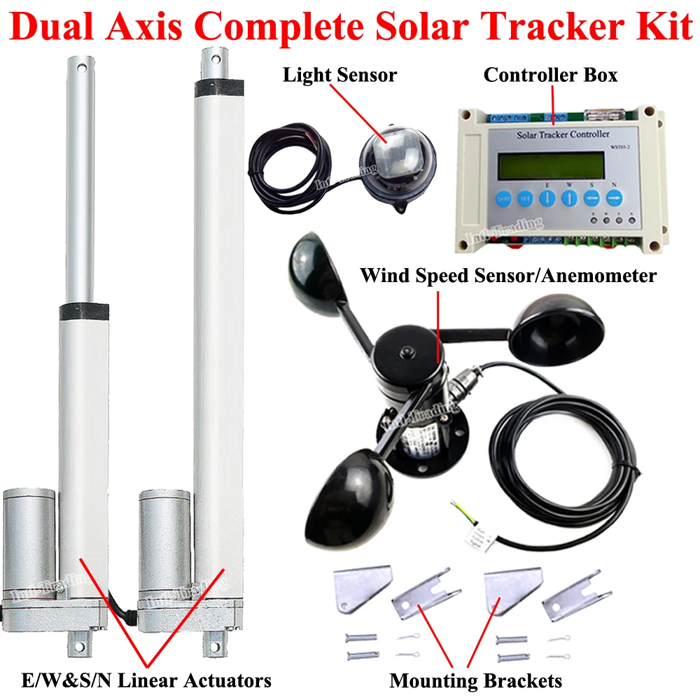 

2PCS Linear Actuators 1500N 12V DC Motor &LCD Electronic Controller &Wind Speed Sensor DIY Dual Axis Solar Tracking Tracker Kits